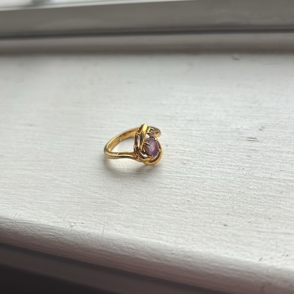 TAIWANH purple amethyst and crystal gold ring size 5 - Picture 2 of 6